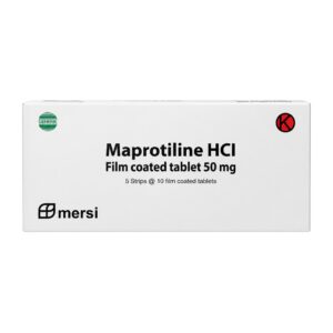 Kemasan Maprotiline HCl 50 mg tablet salut selaput generik produksi Mersi obat antidepresan